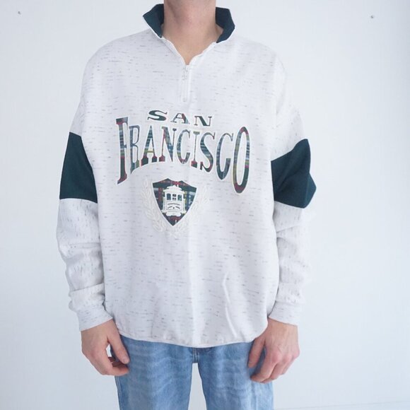 Vintage San Francisco Quarter Zip Puff Print Pullover Sweater 2XL - Picture 1 of 11